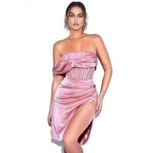 Miss Circle size Medium Blush corset off shoulder satin dress NWT‎ $169
